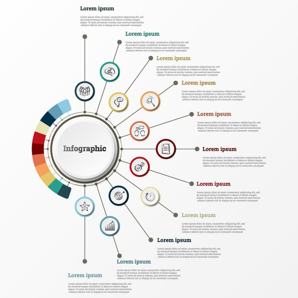 infographic dat biedt een gedetailleerd verslag doen van van de bedrijf, verdeeld in 11 onderwerpen. vector