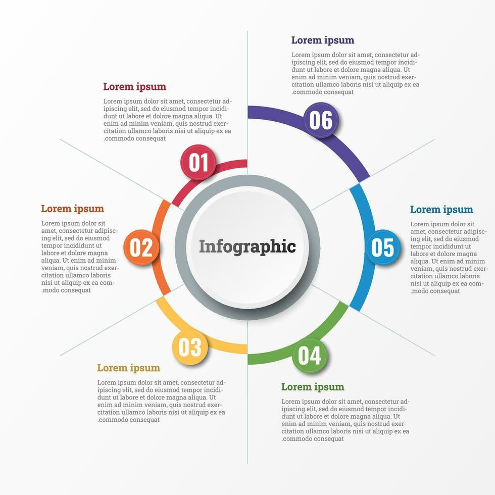 infographic dat rapporten over de workflow in elk stap met een totaal van 6 onderwerpen. vector