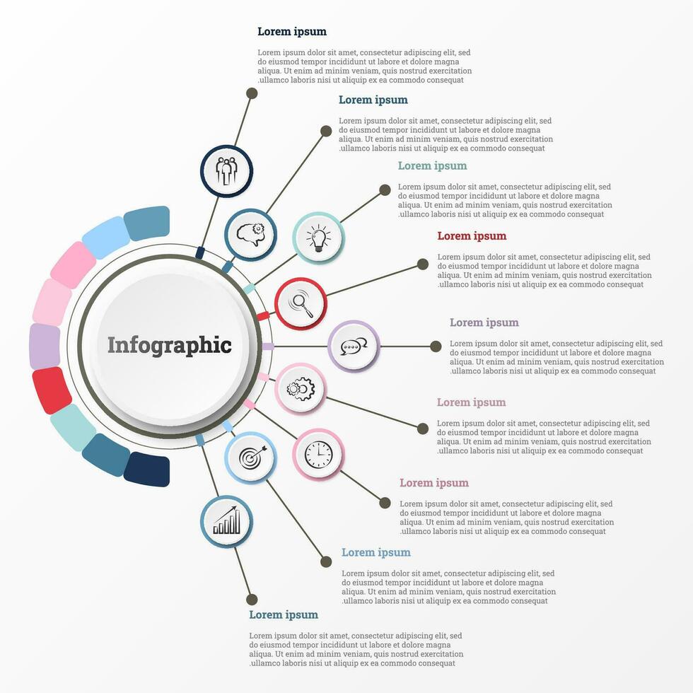 infographic dat biedt een gedetailleerd verslag doen van van de bedrijf, verdeeld in 9 onderwerpen. vector