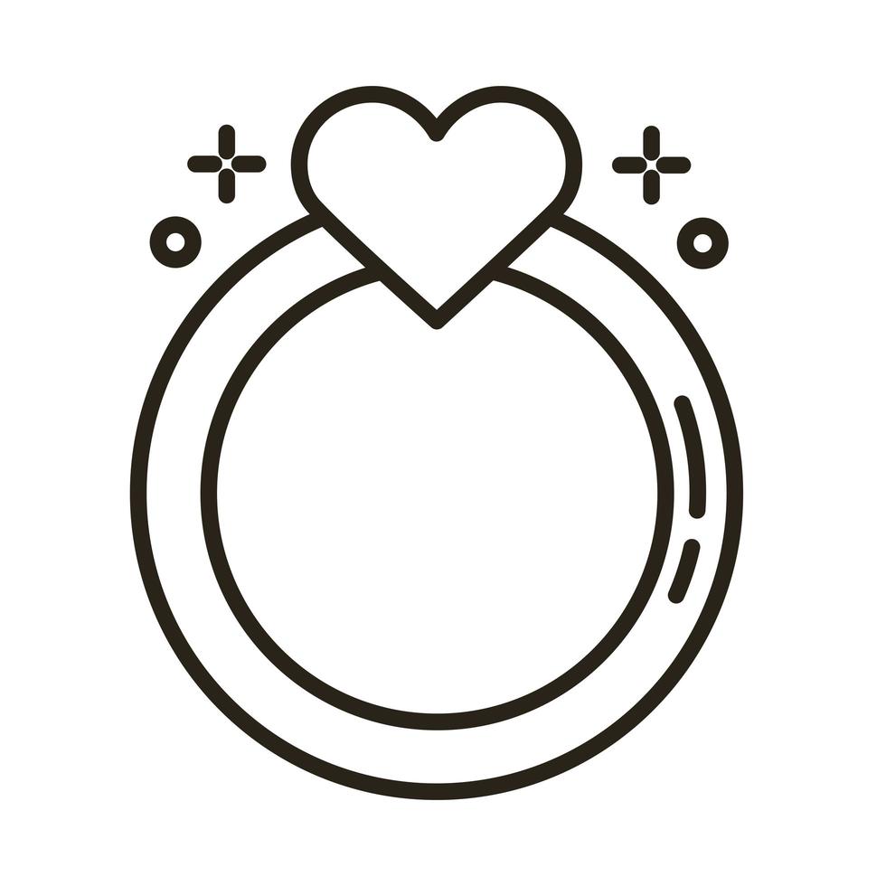happy Valentijnsdag hart in voorstel ringen lijnstijl vector