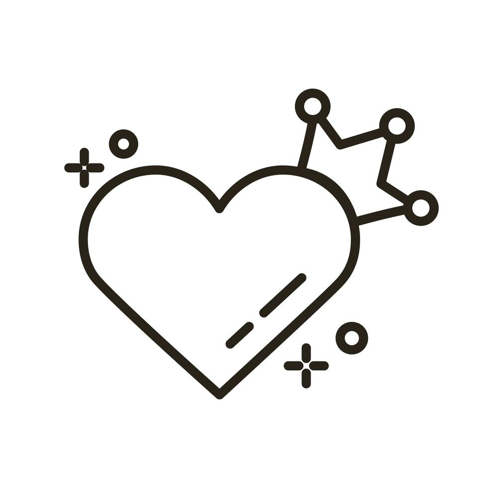 happy Valentijnsdag hart met kroon lijnstijl vector