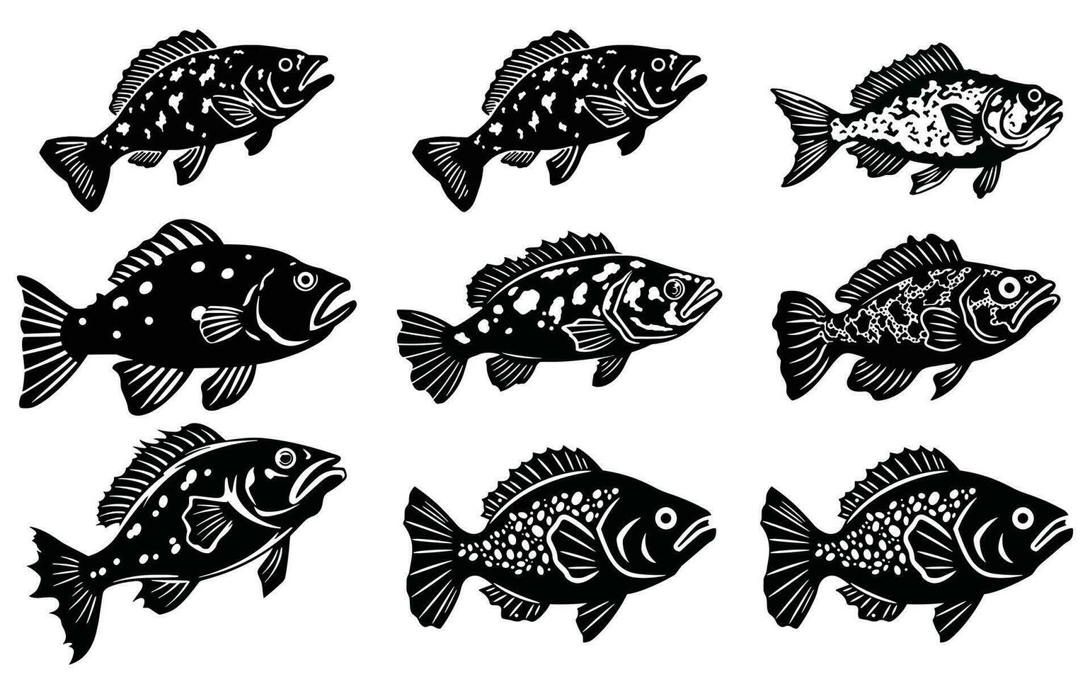 reeks bundel van tandbaars vis vector, tandbaars vis illustratie icoon. vector