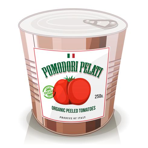 Organische gepelde tomaten in kan vector