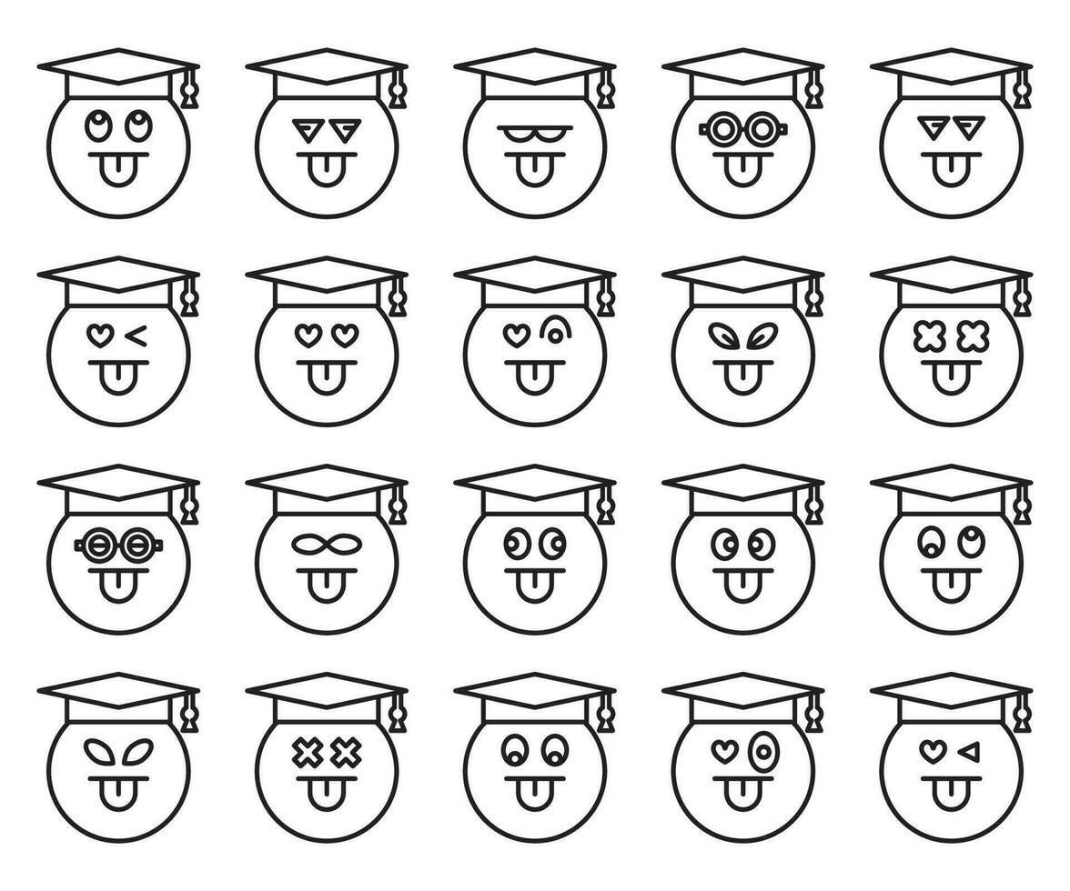 afgestudeerd leerling emoticons reeks vector
