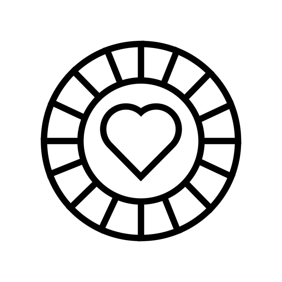 casino chip met hart geïsoleerd pictogram vector