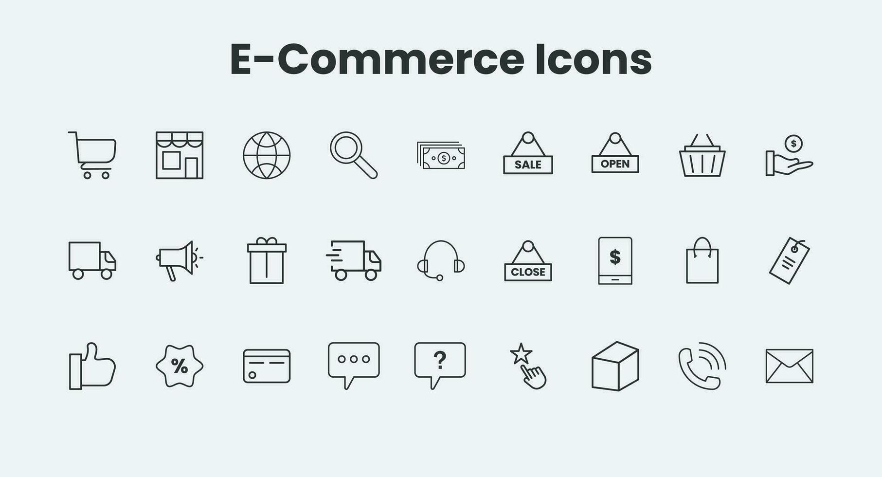 e-commerce lijn web icoon set. schets pictogrammen. eps 10 vector. vector