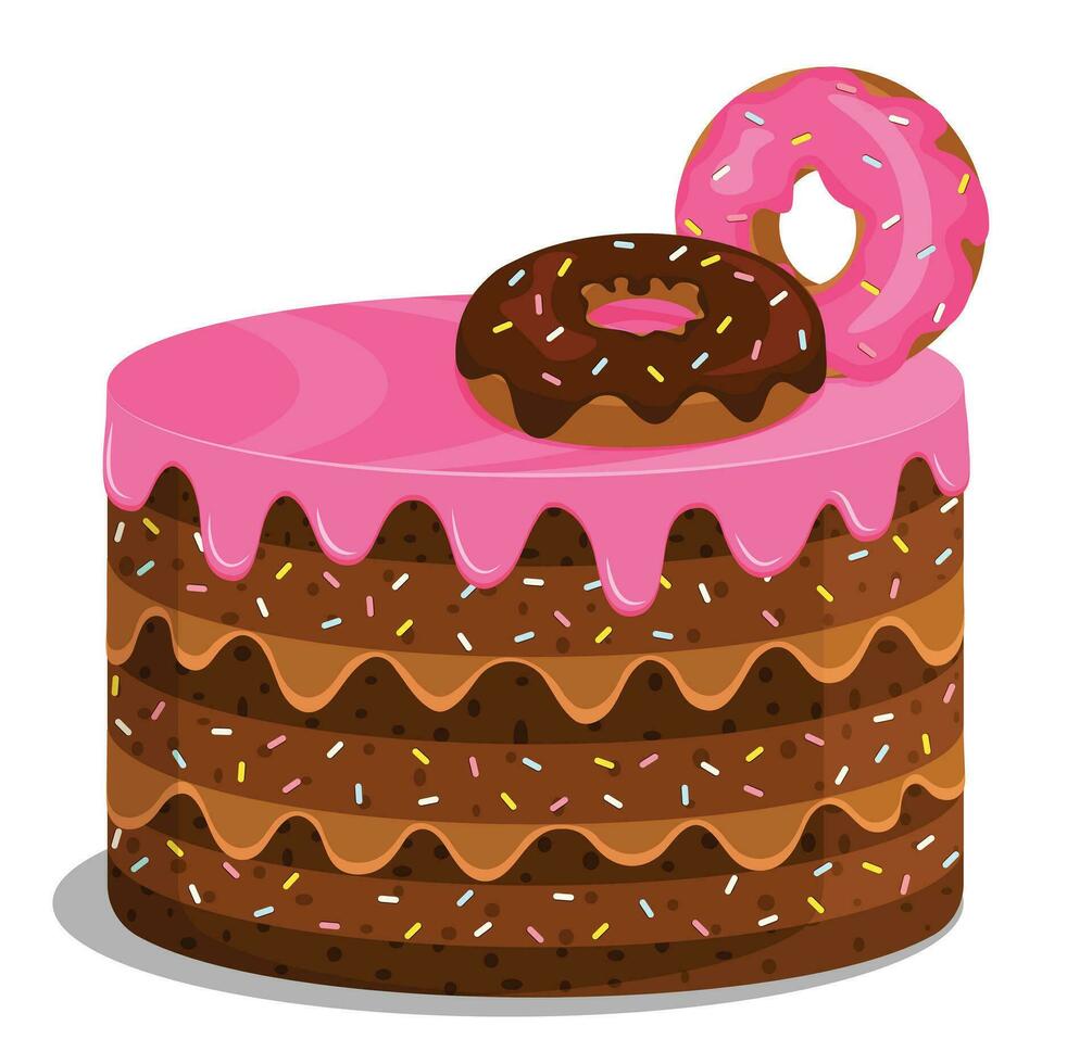 aardbei en chocola druipend donut taart vector