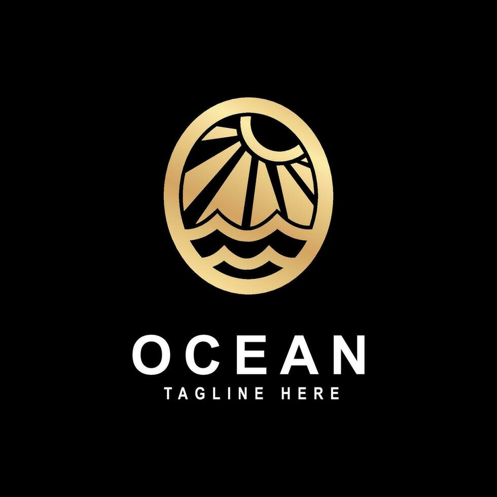 oceaan Golf tropisch eiland en palm boom logo lijn kunst vector illustratie