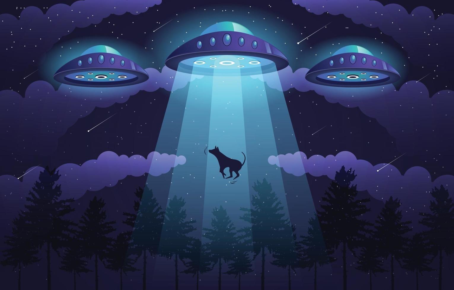 ufo neemt een hond in de jungle vector