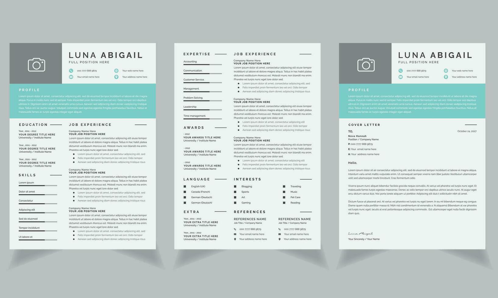 hervat voor ontwerpers CV lay-out en Hoes brief sjabloon vector