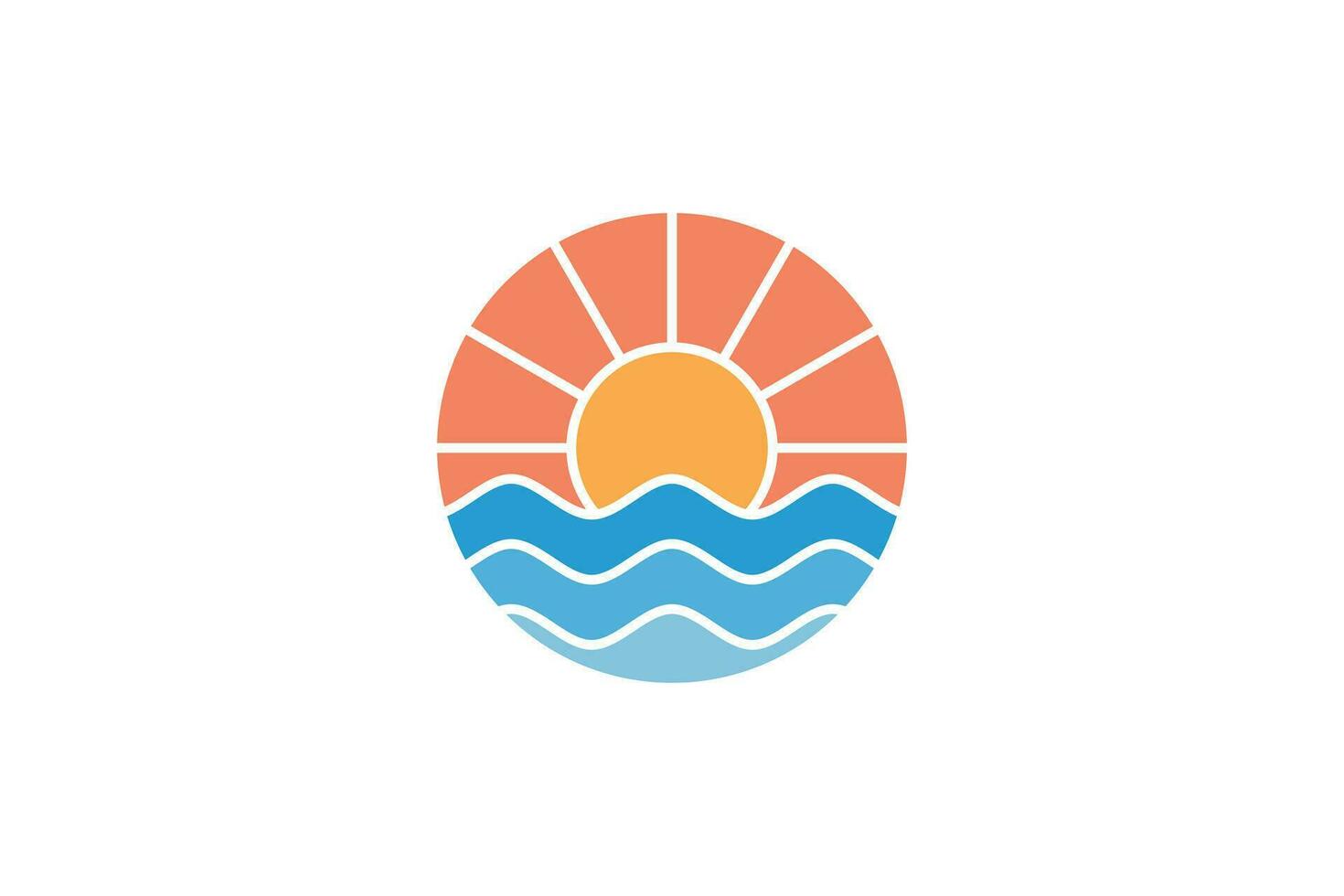 kalmte zonsondergang zon strand zee logo cirkel ontwerp vector