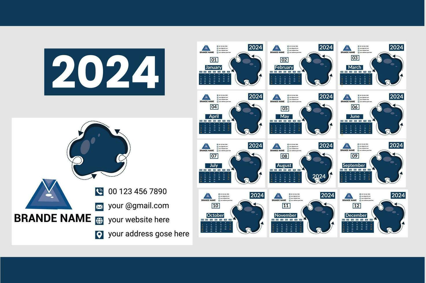 creatief modern tafel kalender sjabloon ontwerp 2024 vector