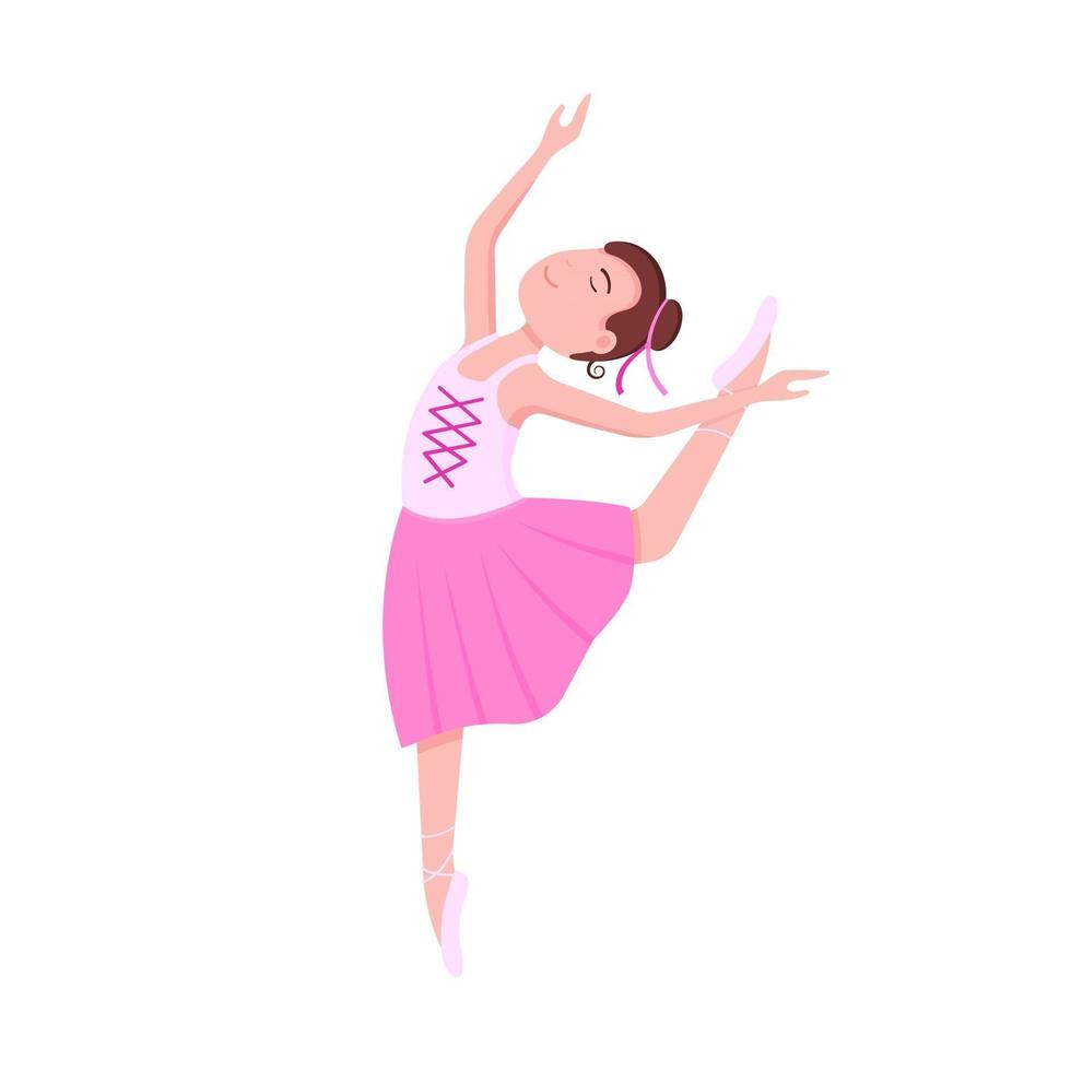 jonge mooie ballerina gekleed in tutu en pointe-schoenen staan ?? in de pose vlakke stijl ontwerp vectorillustratie geïsoleerd op witte achtergrond elegante jonge vrouwelijke personage van klassiek ballet vector