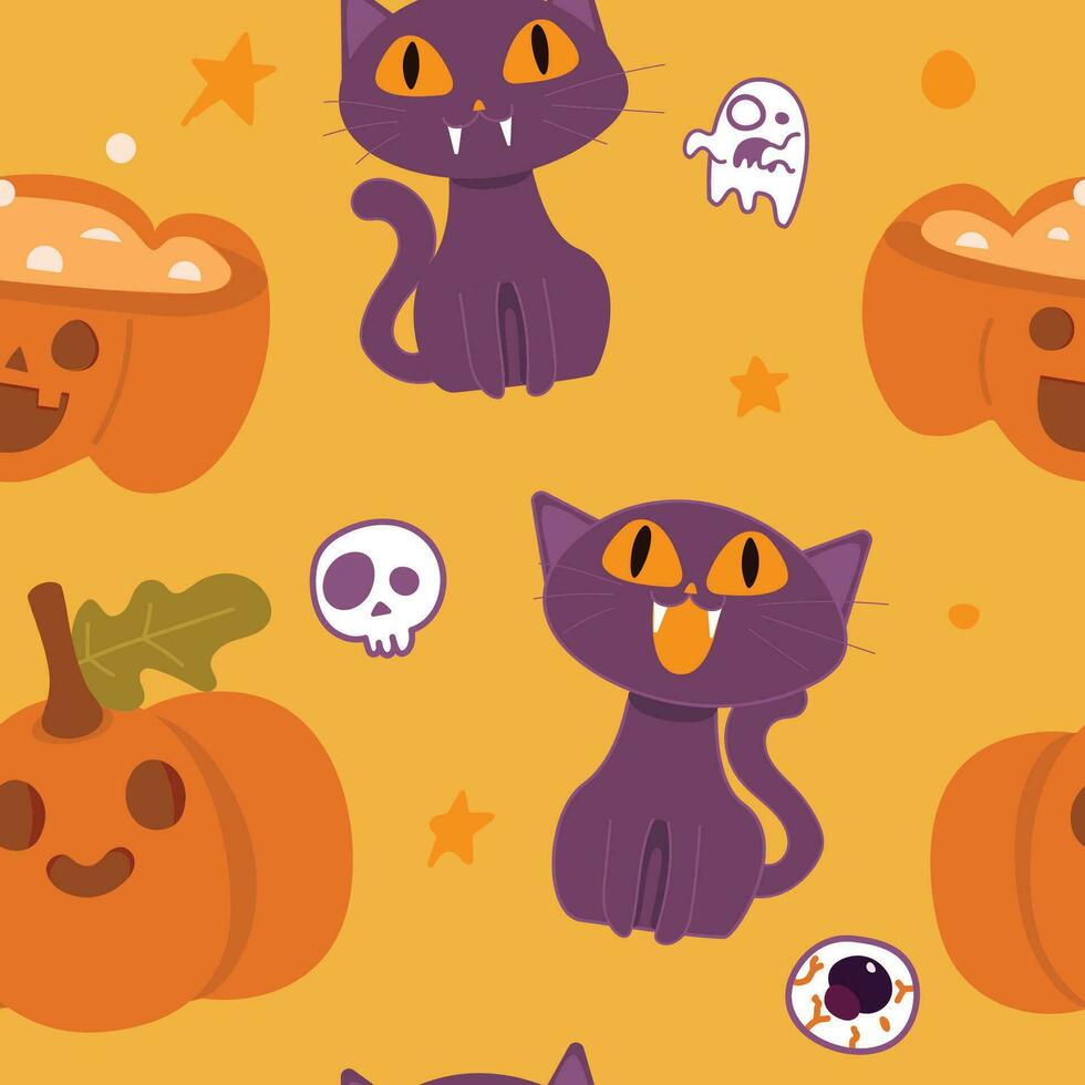 naadloos patroon kat en pompoen voor herfst en halloween. vector