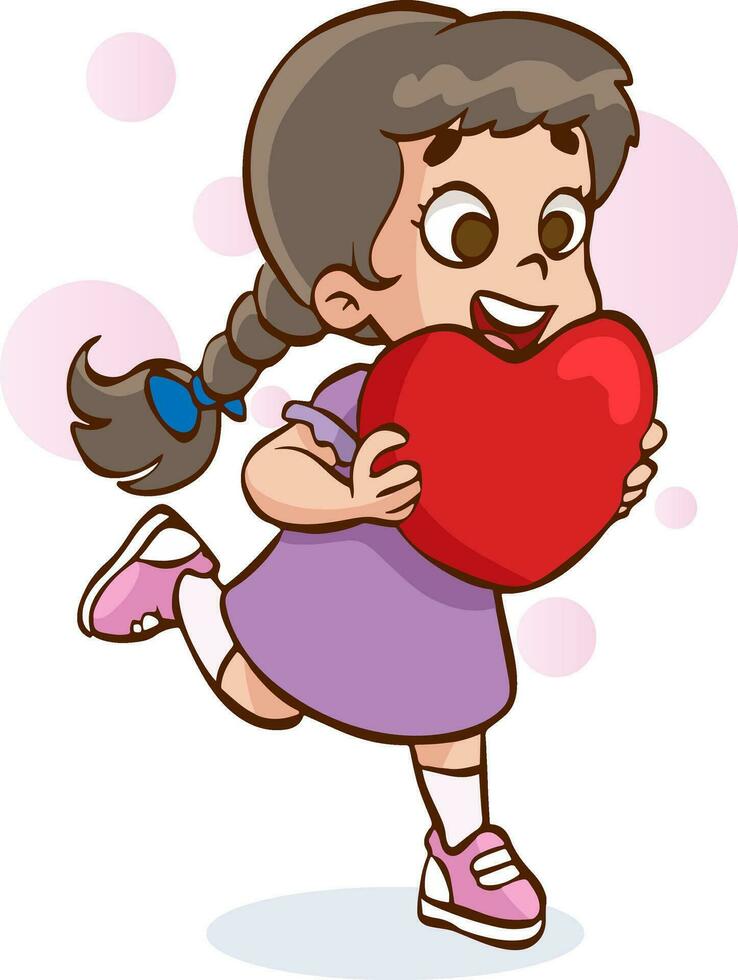 lief weinig meisje Holding rood hart, gelukkig valentijnsdag dag concept, liefde en relaties vector illustratie
