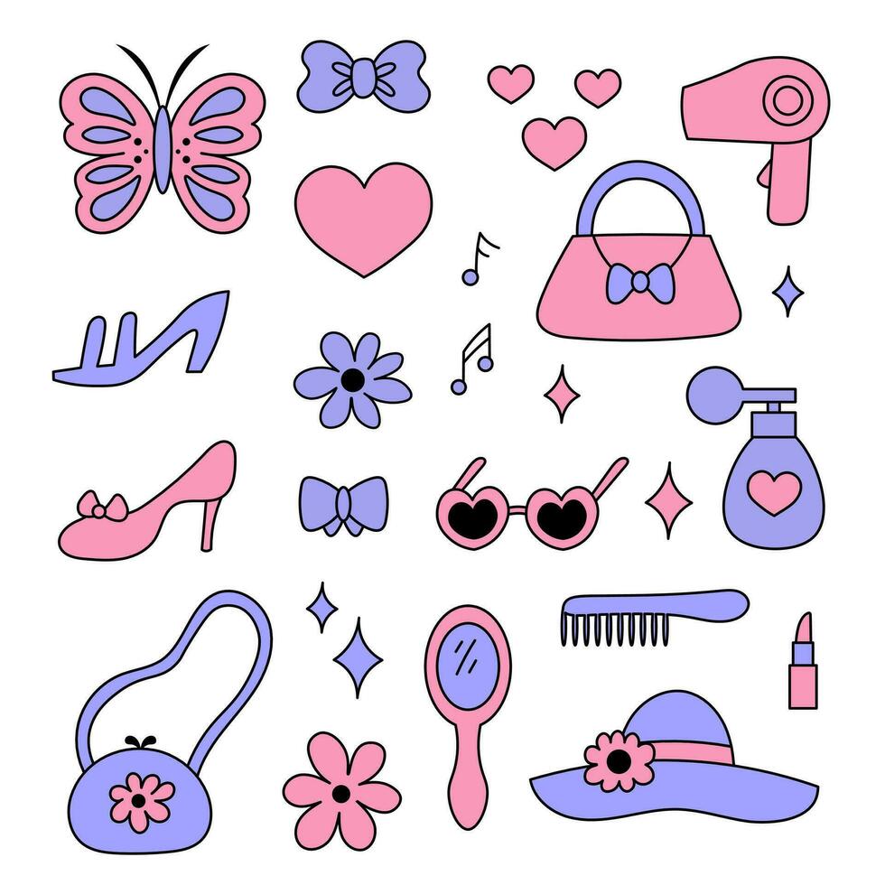 90s mode schoonheid accessoires reeks vector