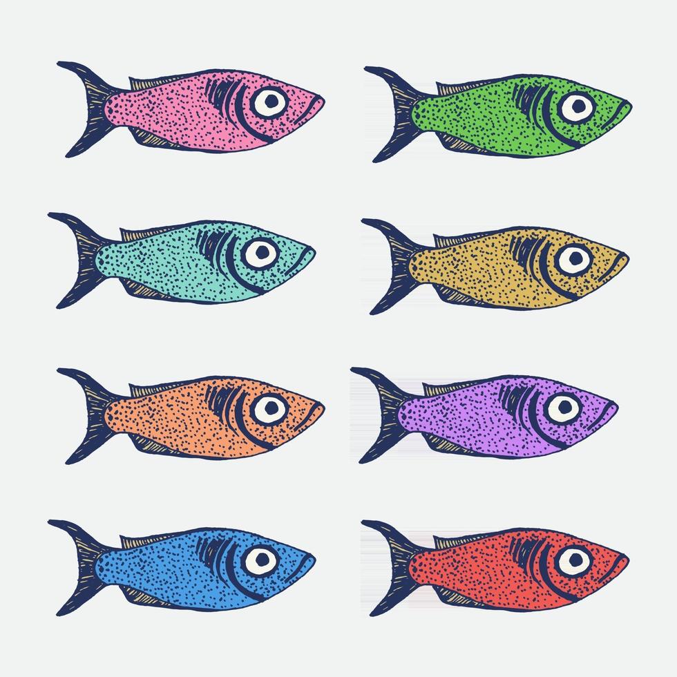 handgetekende schets set van vissen set vector