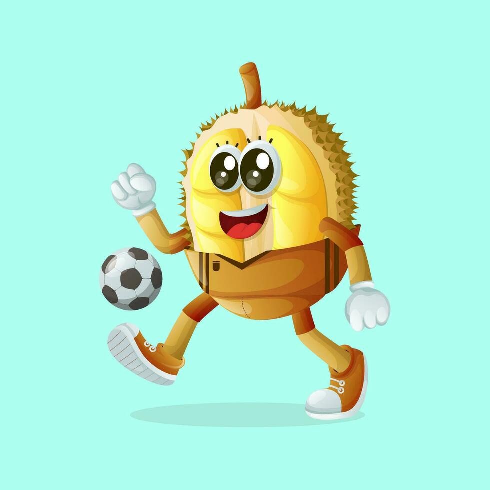 schattig durian karakter spelen voetbal vector