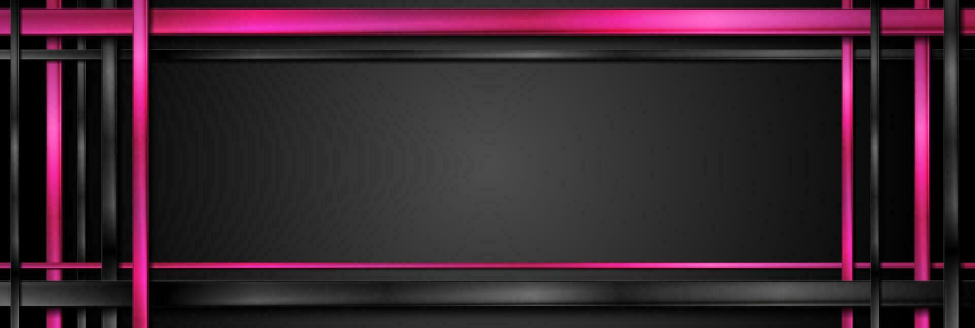 abstract tech banier met roze en zwart glanzend strepen vector