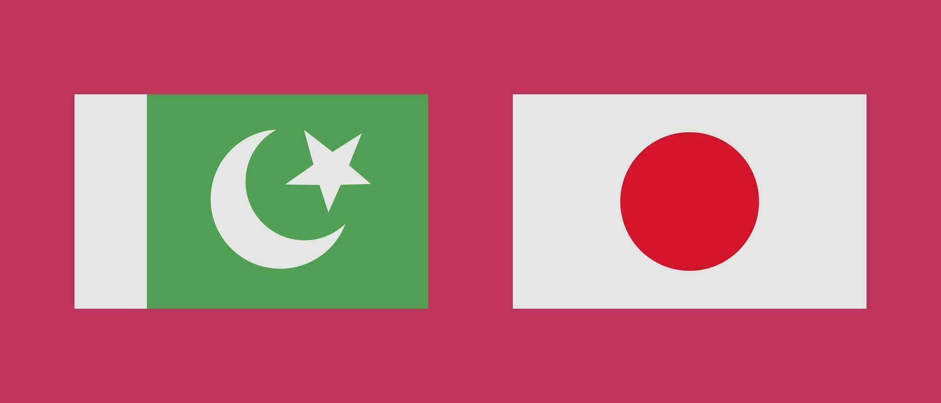 Pakistaans en Japans vlaggen icoon set. vector. vector