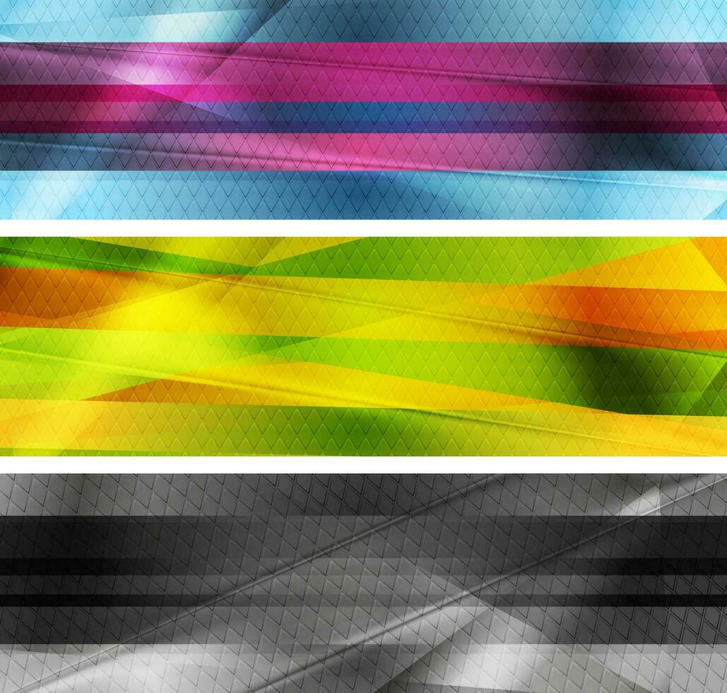 kleurrijk glanzend gestreept abstract banners vector