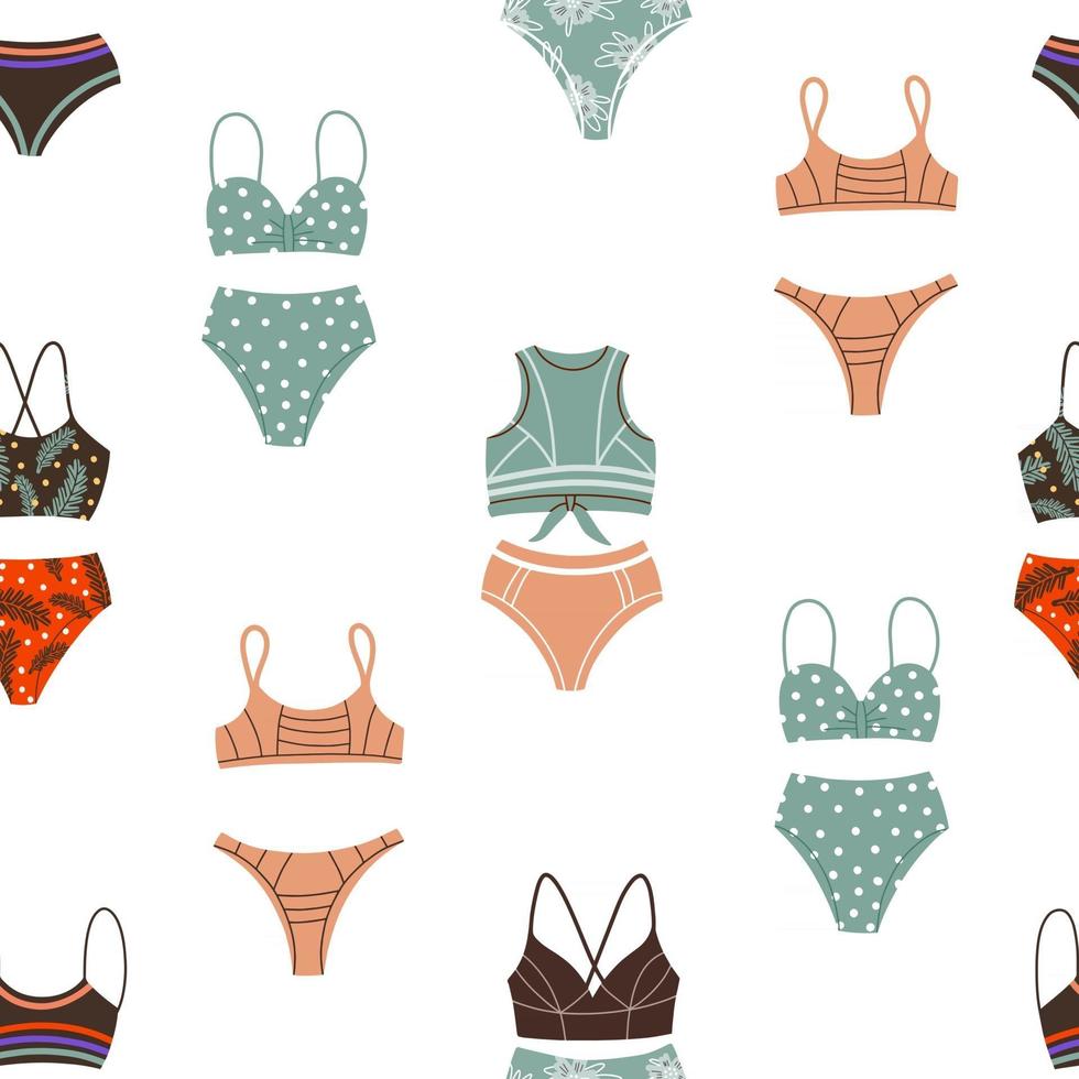 vectorillustratie van vintage bikinislipjes en beha's die naadloos patroon vormen voor zomervakantieconcept summer vector