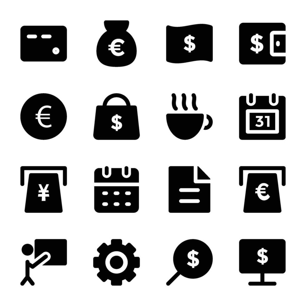 pak van glyph bedrijf seminars en financiën pictogrammen vector