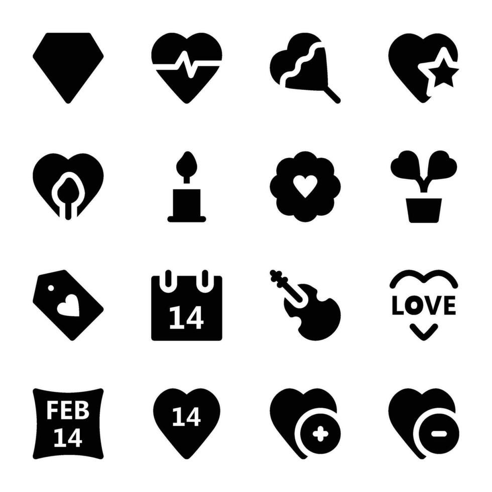 bundel van Valentijn liefde stoutmoedig glyph pictogrammen vector