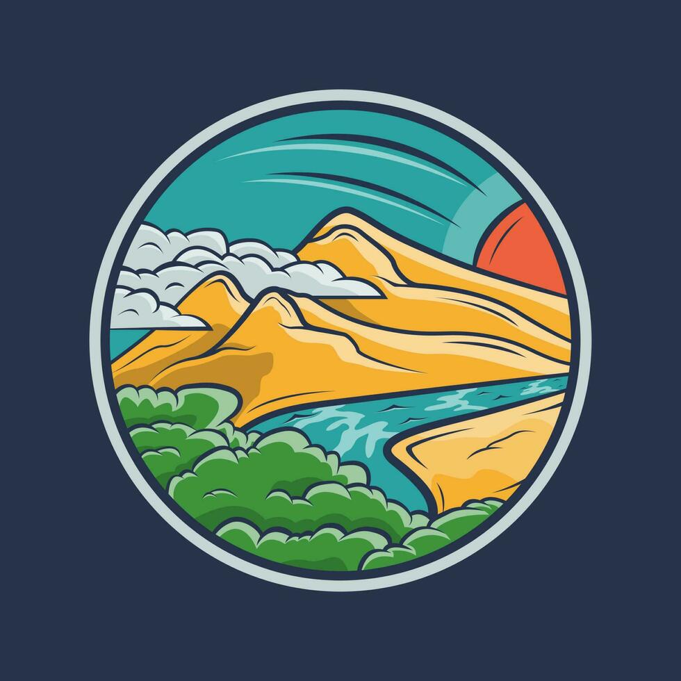 gemakkelijk natuur landschap ontwerp tekening illustratie in retro kleur vector