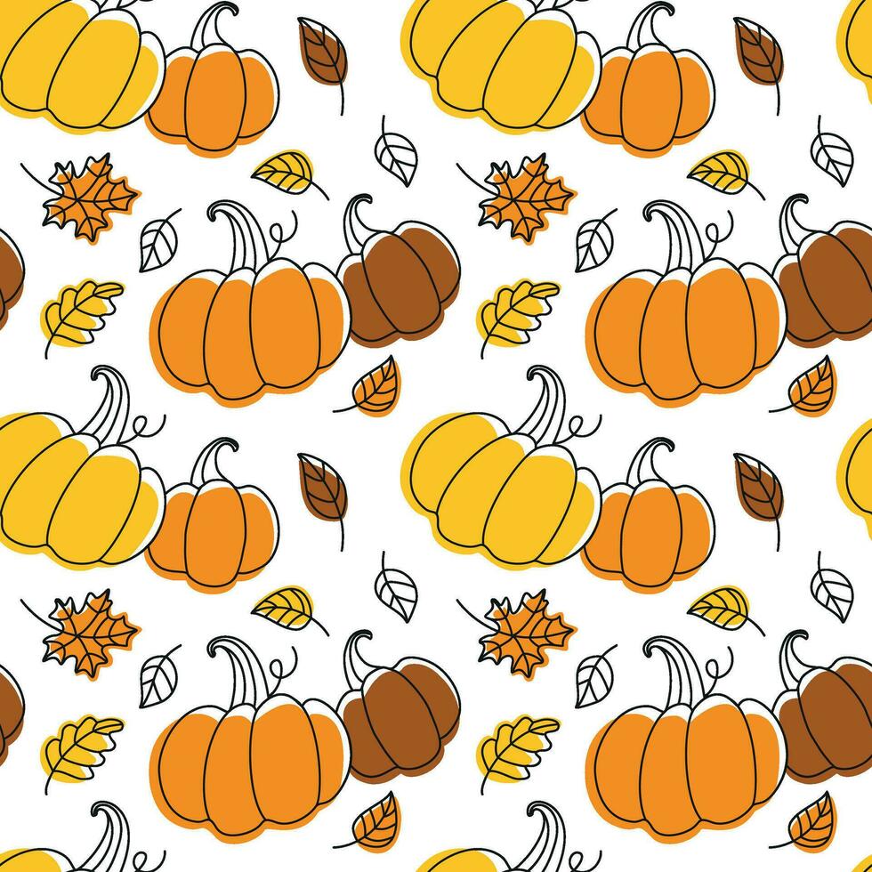 pompoenen en herfst gebladerte. herfst humeur. naadloos patroon. vector. vector