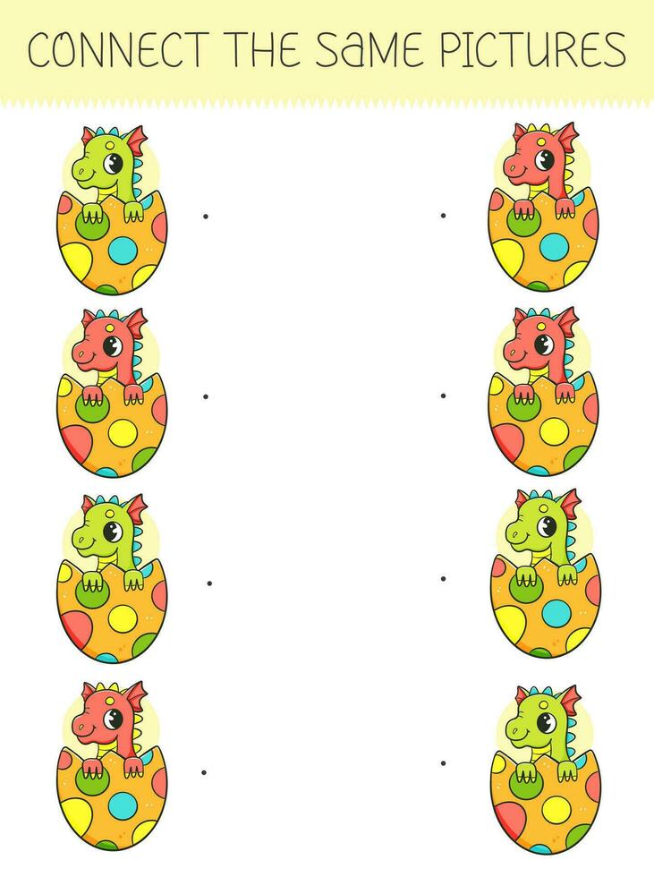 aansluiten de dezelfde afbeeldingen spel met tekenfilm draak in de ei. kinderen spel met schattig draak. vector illustratie