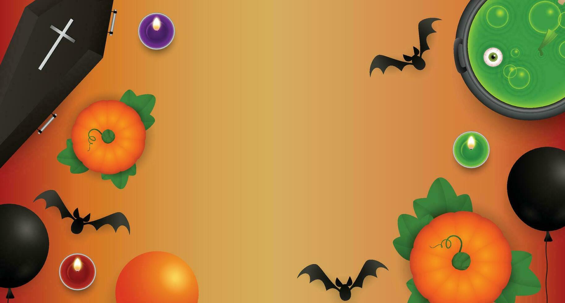 halloween partij poster met belettering. 3d emotioneel tekenfilm glimlachen pompoenen met ogen, snoep, vleermuizen Aan geel achtergrond. feestelijk folder ontwerp. uitnodiging groet kaart. vector. eps 10 vector