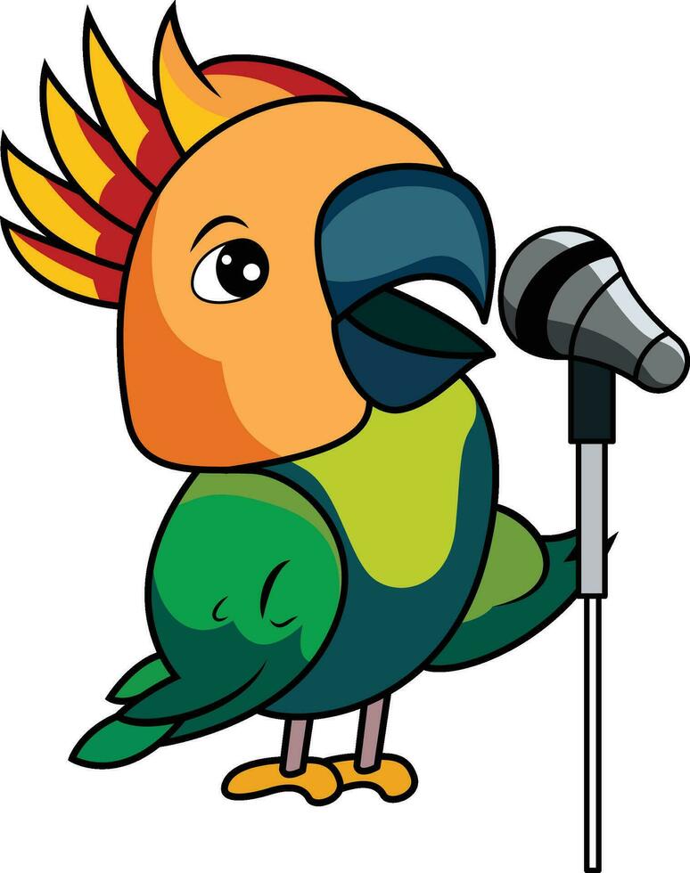 het zingen papegaai met een microfoon tekenfilm karakter vector illustratie, ara papegaai net zo een zanger tekenfilm voorraad vector beeld