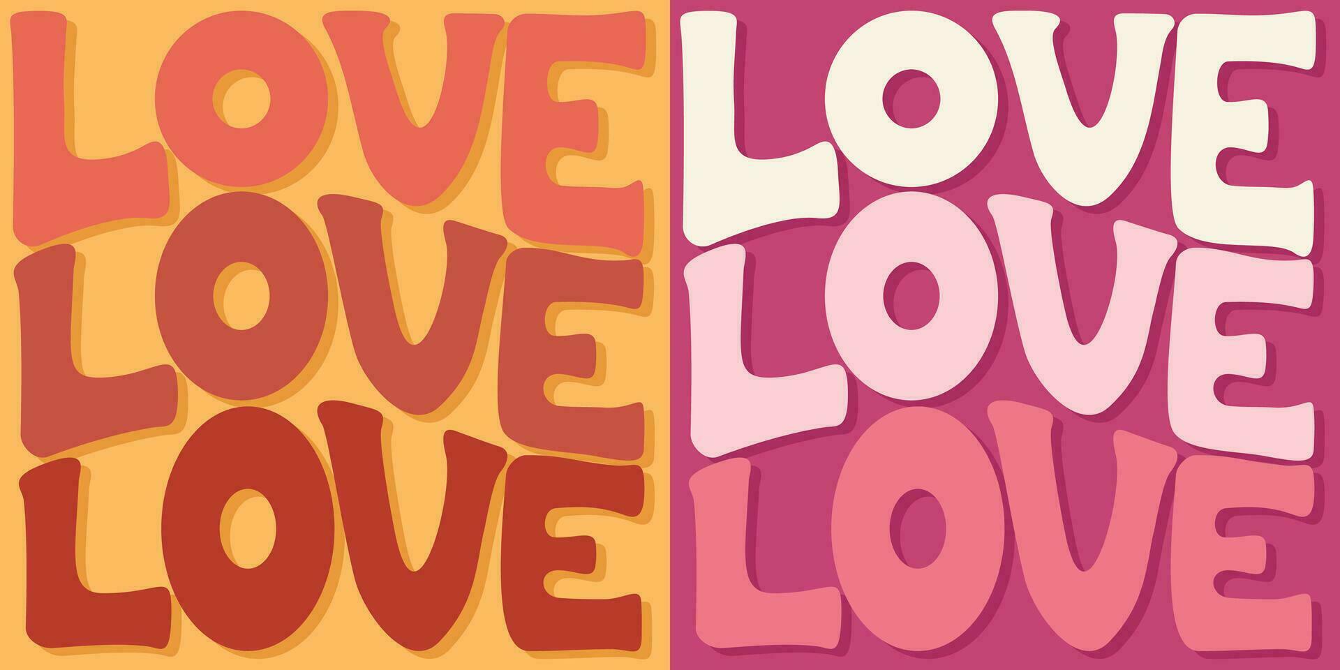 handgeschreven belettering liefde liefde liefde in plein vorm geven aan. kleurrijk tekenfilm vector ontwerp. illustratie voor ieder doel. positief motiverende of inspirerend citaat. groovy koel wijnoogst belettering.