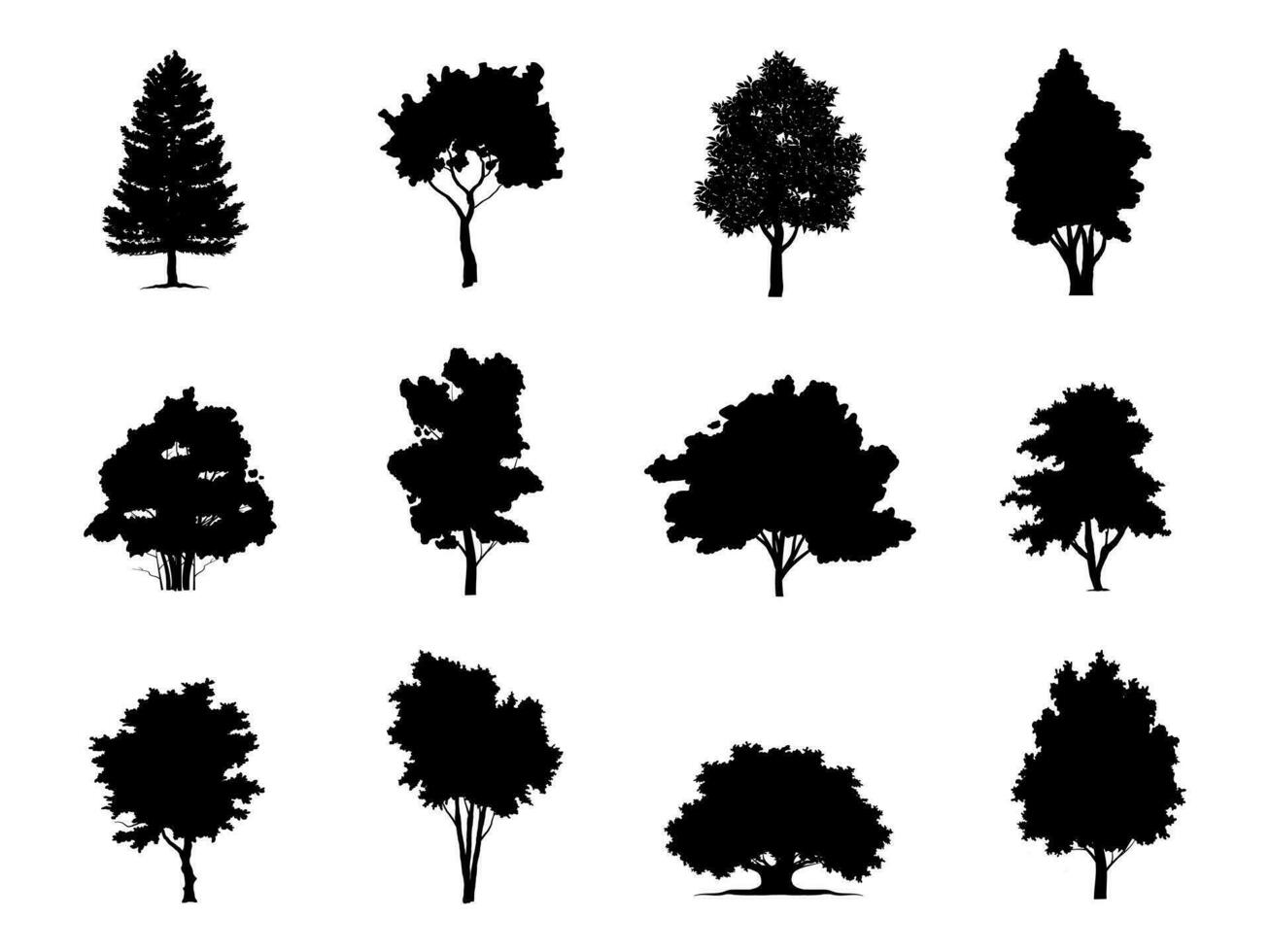 verzameling geïsoleerd boom symbool silhouet stijl Aan wit achtergrond. kan worden gebruikt voor uw werk. vector