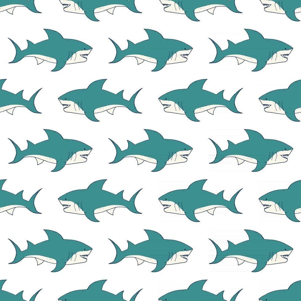 haai naadloze patroon, hand getrokken getekende doodle haai, vectorillustratie vector
