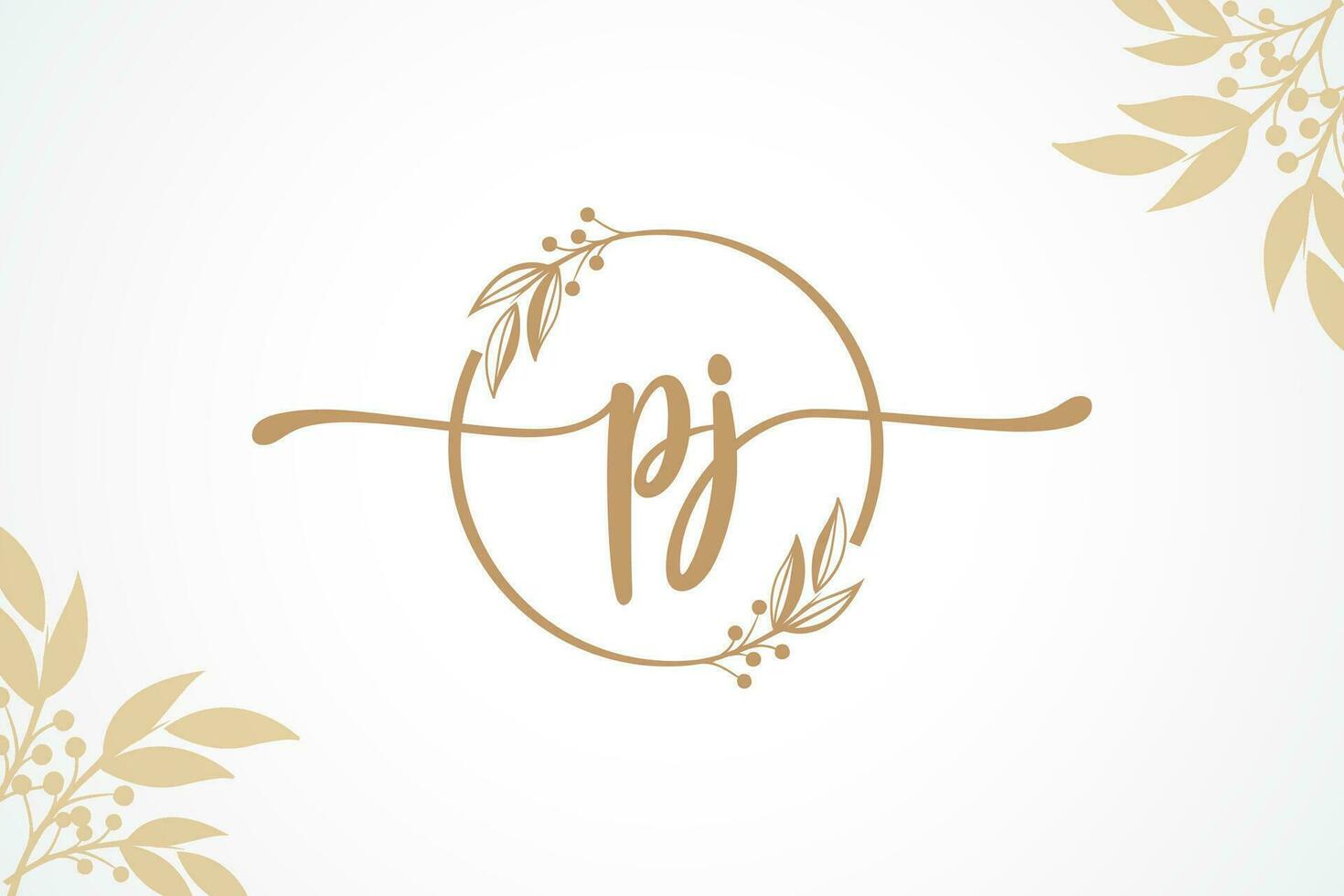 luxe handtekening eerste pj logo ontwerp geïsoleerd blad en bloem vector
