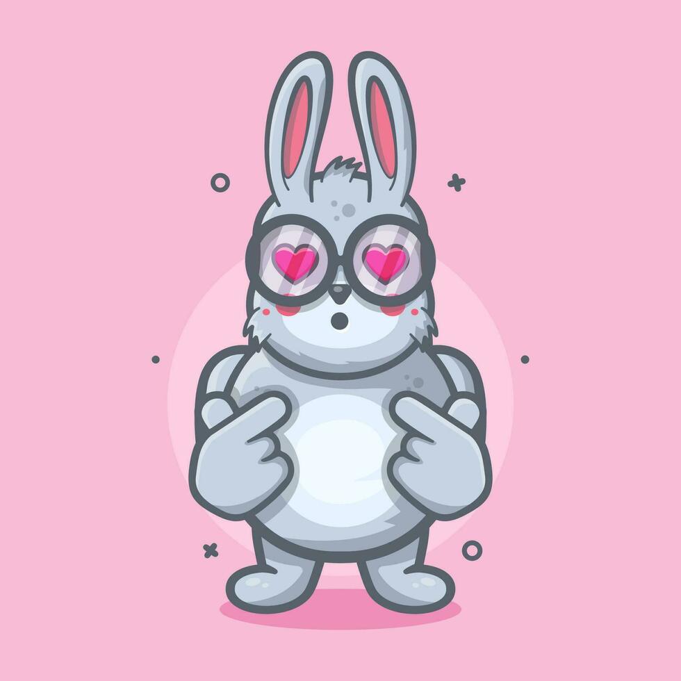kawaii konijn dier karakter mascotte met liefde teken hand- gebaar geïsoleerd tekenfilm in vlak stijl ontwerp vector