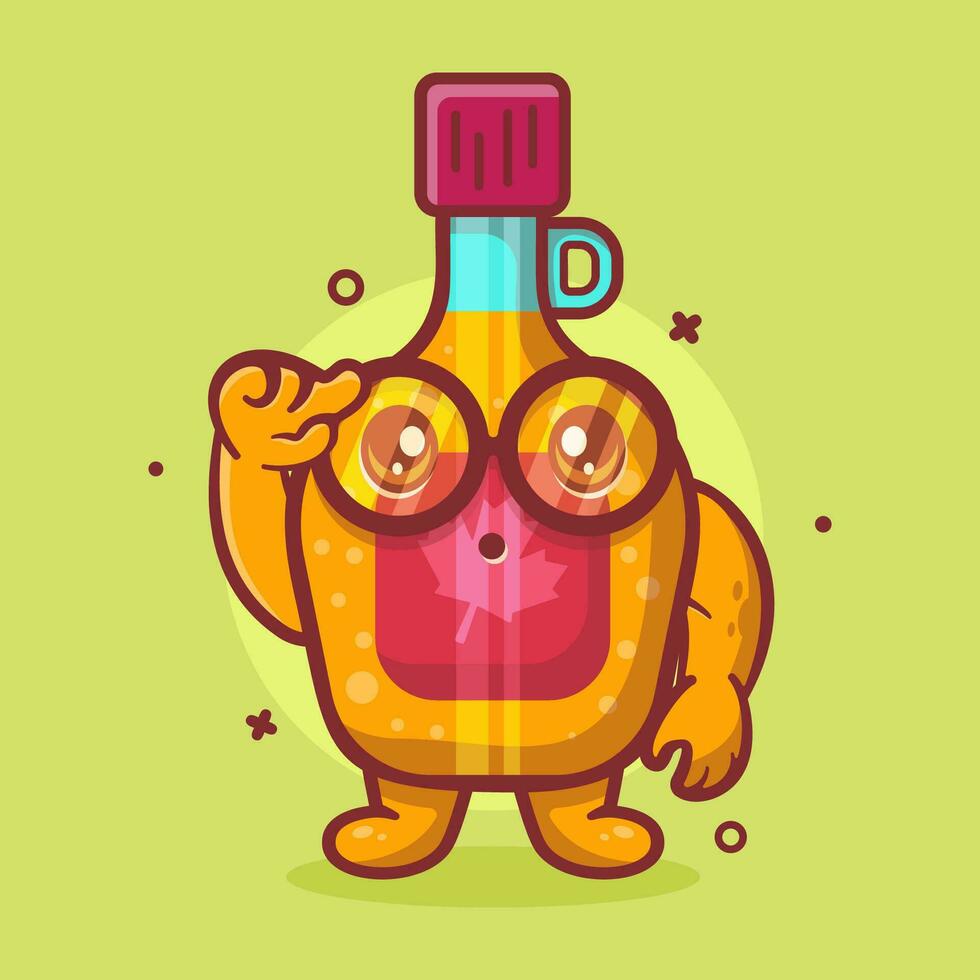 slim esdoorn- siroop fles karakter mascotte met denken uitdrukking geïsoleerd tekenfilm in vlak stijl ontwerp vector