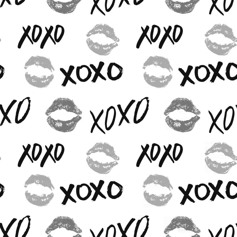 xoxo borstel belettering tekens naadloze patroon, grunge kalligrafische knuffels en kusjes zin, internet jargon afkorting xoxo symbolen, vector illustratie geïsoleerd op een witte achtergrond