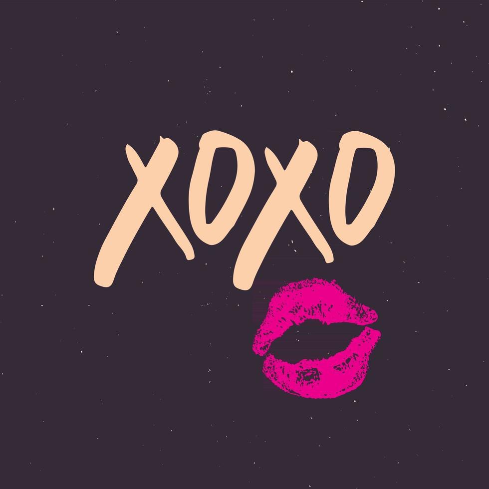 xoxo borstel belettering teken, grunge kalligrafische knuffels en kusjes zin, internet slang afkorting xoxo symbolen, vector illustratie