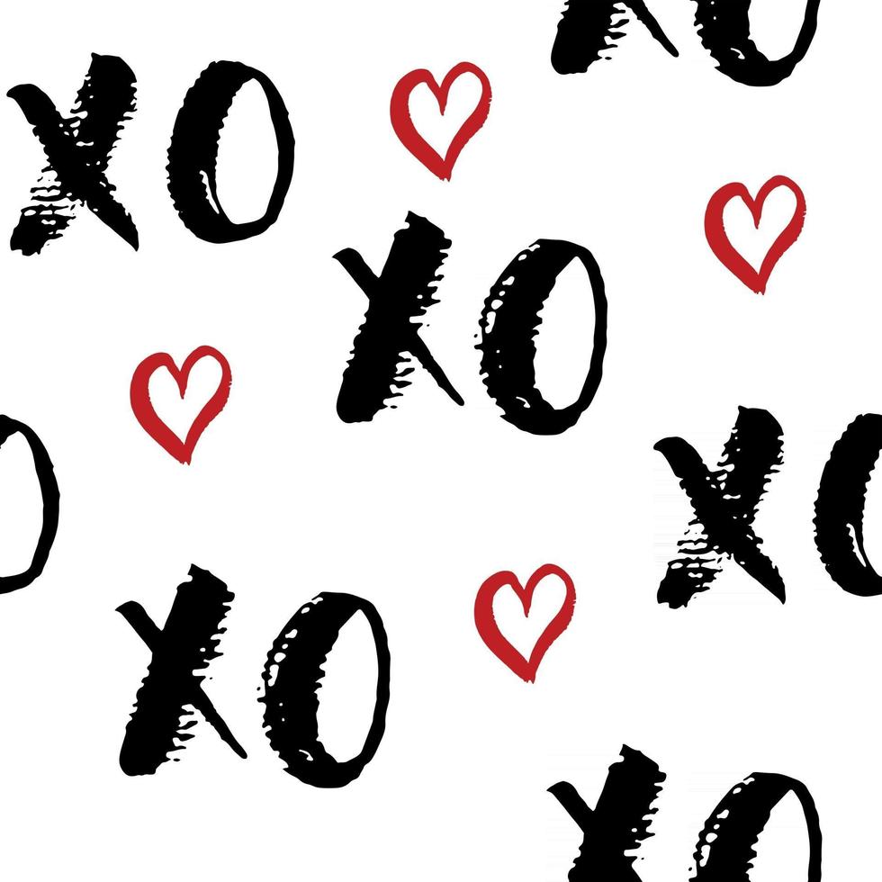 xoxo borstel belettering tekens naadloze patroon, grunge kalligrafische knuffels en kusjes zin, internet jargon afkorting xoxo symbolen, vector illustratie geïsoleerd op een witte achtergrond