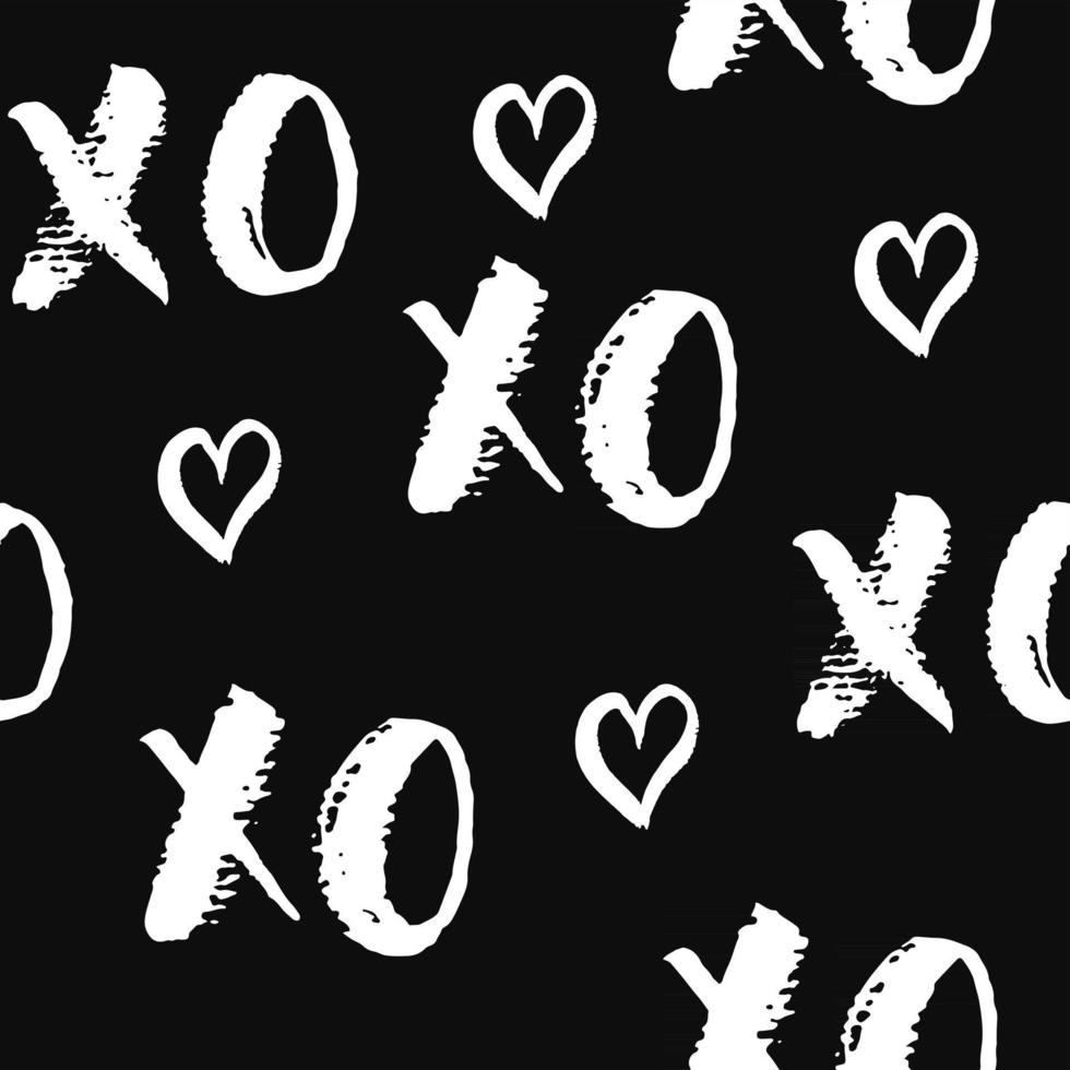 xoxo borstel belettering tekens naadloze patroon, grunge kalligrafische knuffels en kusjes zin, internet jargon afkorting xoxo symbolen, vector illustratie geïsoleerd op een witte achtergrond