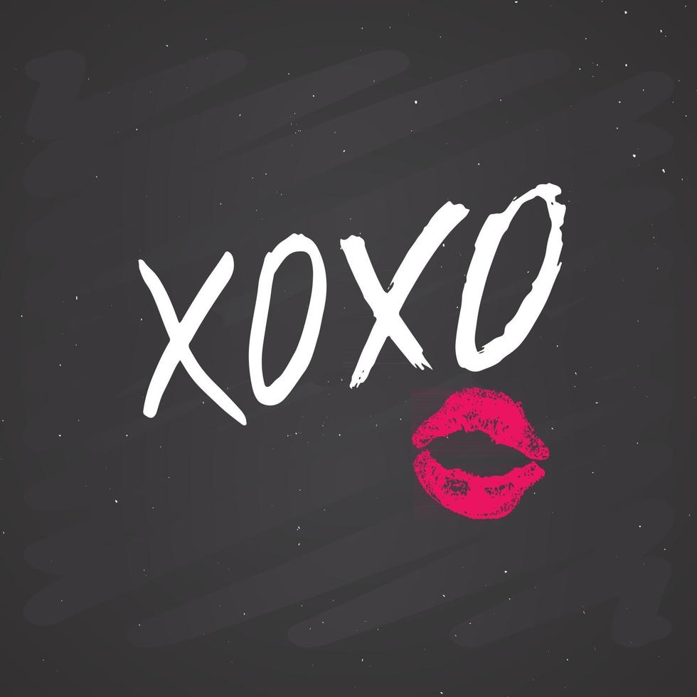 xoxo borstel belettering teken, grunge kalligrafische knuffels en kusjes zin, internet slang afkorting xoxo symbolen, vector illustratie