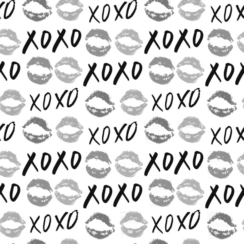 xoxo borstel belettering tekens naadloze patroon, grunge kalligrafische knuffels en kusjes zin, internet jargon afkorting xoxo symbolen, vector illustratie geïsoleerd op een witte achtergrond