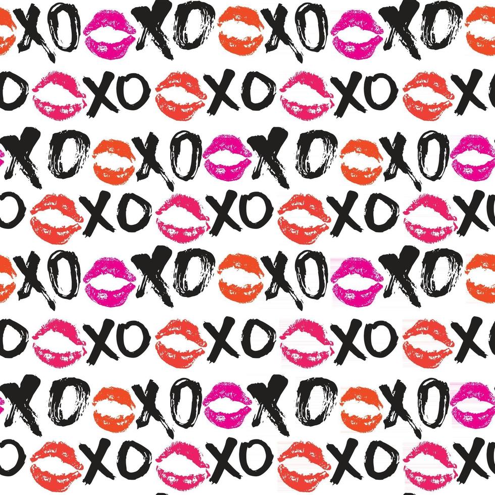 xoxo borstel belettering tekens naadloze patroon, grunge kalligrafische knuffels en kusjes zin, internet jargon afkorting xoxo symbolen, vector illustratie geïsoleerd op een witte achtergrond