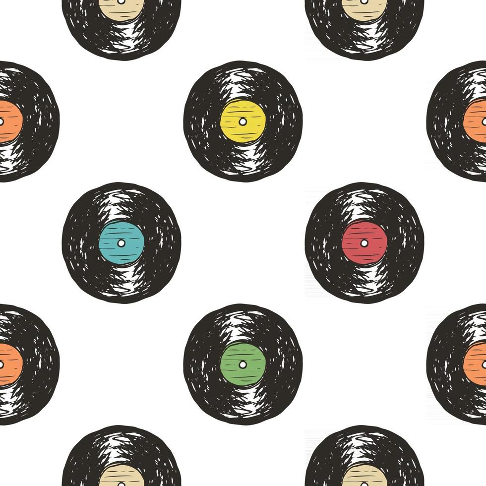 vinyl record vintage naadloze patroon hand getrokken label schets, grunge getextureerde retro badge, typografie ontwerp t-shirt print, vector illustratie