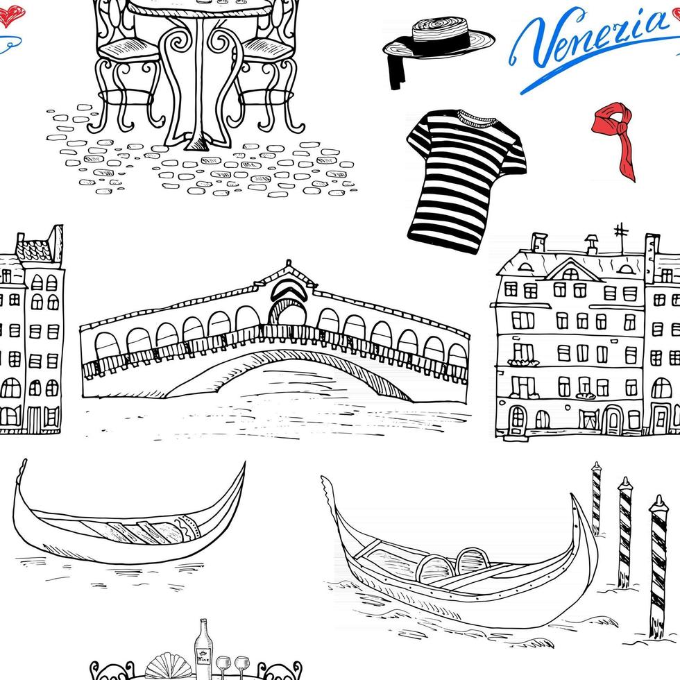 Venetië Italië naadloze patroon. hand getrokken schets doodle tekening vector illustratie background