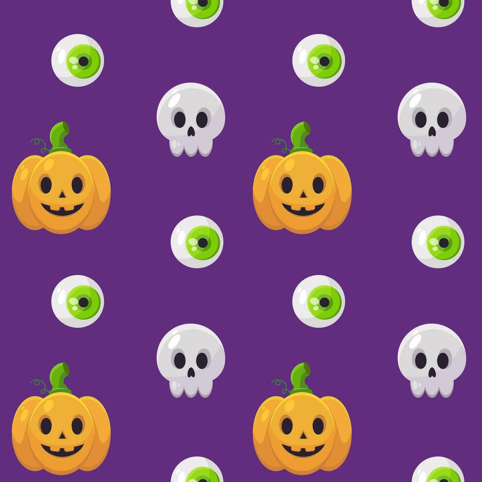 gelukkig halloween naadloos patroon met pompoen, schedel en ogen vector