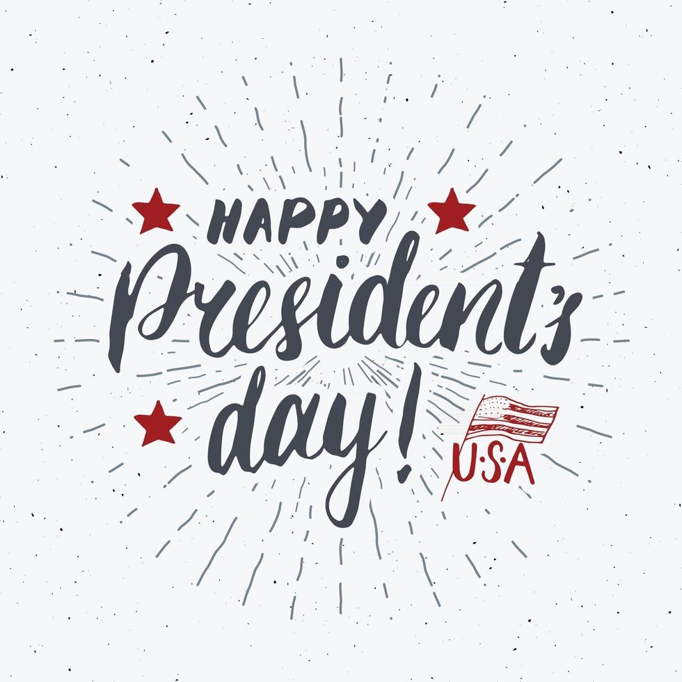 gelukkige president's day vintage usa wenskaart, viering van de verenigde staten van amerika. hand belettering, Amerikaanse vakantie grunge getextureerde retro ontwerp vectorillustratie. vector